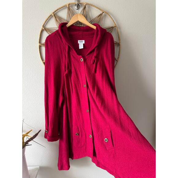 Monroe & Main Wool Blend Hood Coat Jacket Cranberry Red Pink Lagenlook Artsy 3X - Picture 3 of 10